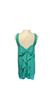 Everly teal sleeveless swing dress with large back cascading bow - S
